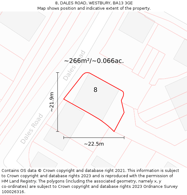 8, DALES ROAD, WESTBURY, BA13 3GE: Plot and title map