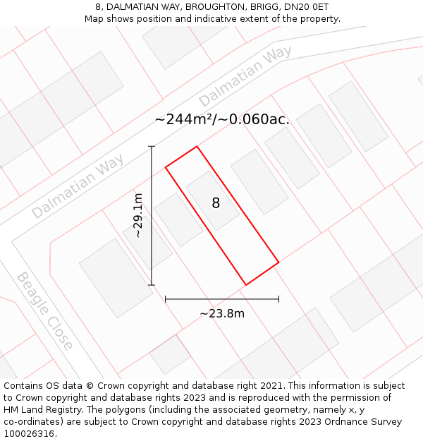 8, DALMATIAN WAY, BROUGHTON, BRIGG, DN20 0ET: Plot and title map