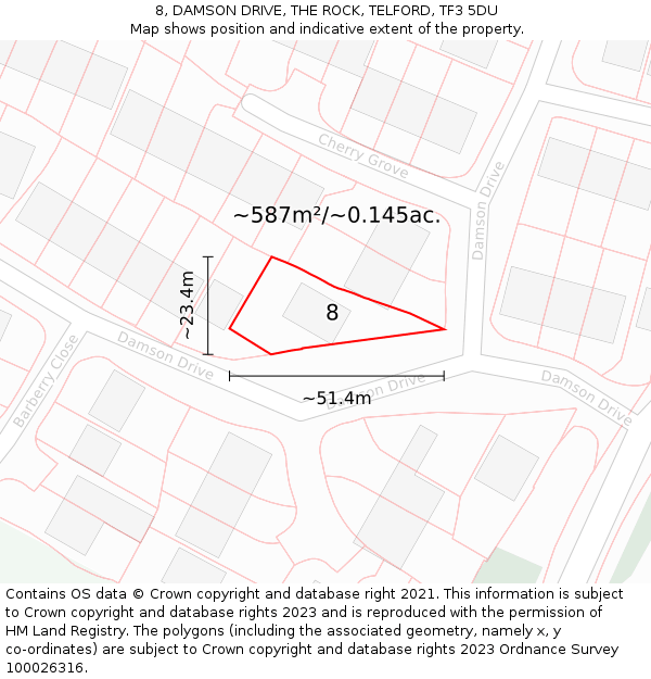 8, DAMSON DRIVE, THE ROCK, TELFORD, TF3 5DU: Plot and title map