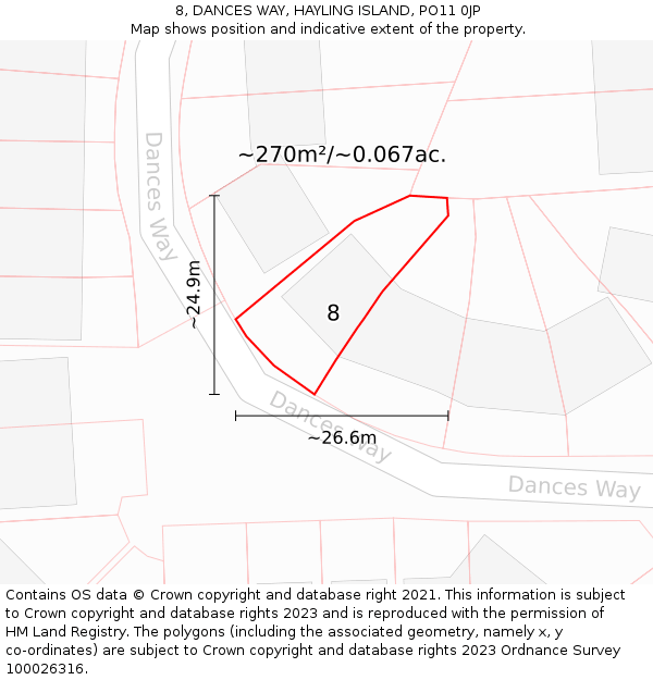 8, DANCES WAY, HAYLING ISLAND, PO11 0JP: Plot and title map