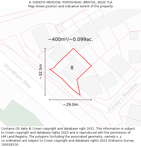 8, DANDYS MEADOW, PORTISHEAD, BRISTOL, BS20 7LA: Plot and title map