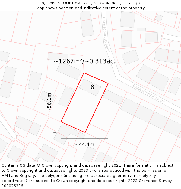 8, DANESCOURT AVENUE, STOWMARKET, IP14 1QD: Plot and title map