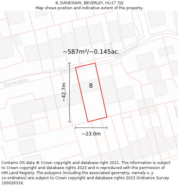 8, DANESWAY, BEVERLEY, HU17 7JQ: Plot and title map