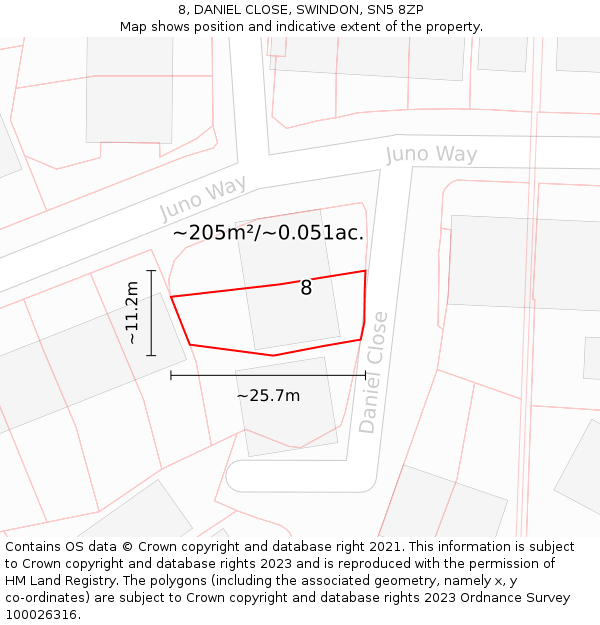 8, DANIEL CLOSE, SWINDON, SN5 8ZP: Plot and title map