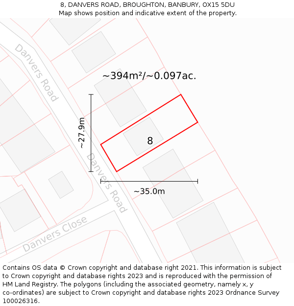 8, DANVERS ROAD, BROUGHTON, BANBURY, OX15 5DU: Plot and title map