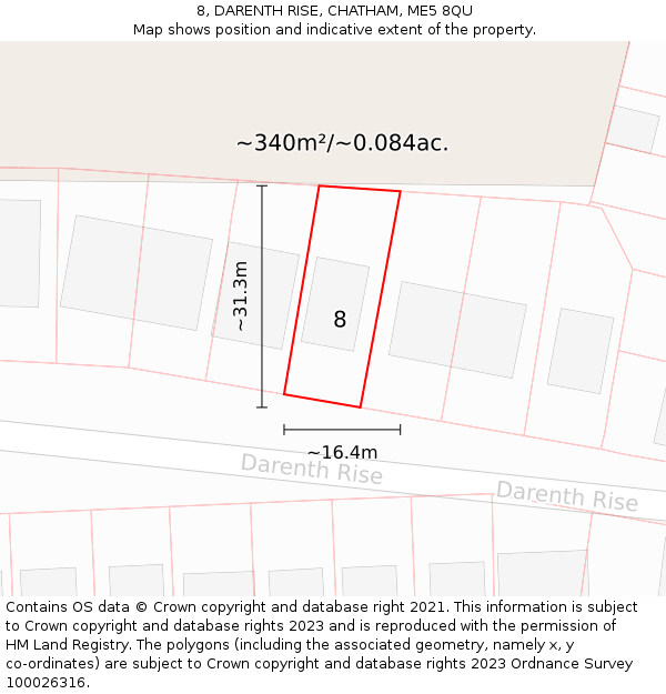 8, DARENTH RISE, CHATHAM, ME5 8QU: Plot and title map