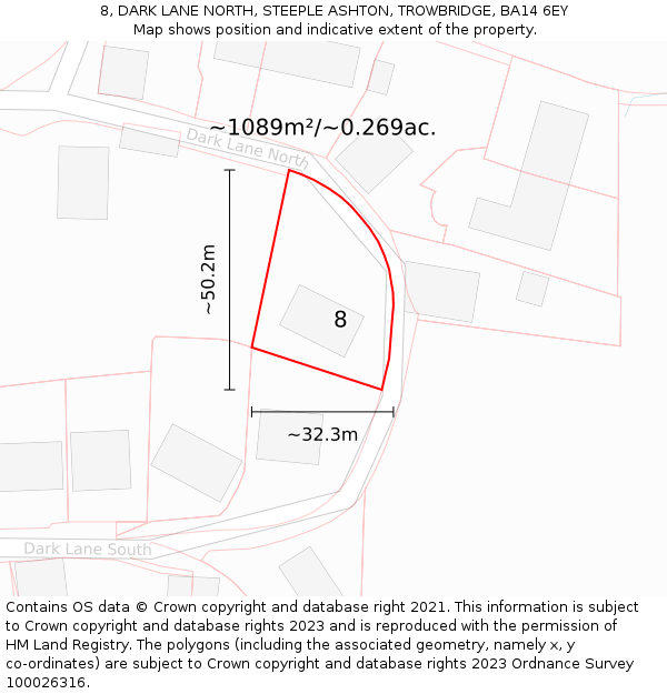 8, DARK LANE NORTH, STEEPLE ASHTON, TROWBRIDGE, BA14 6EY: Plot and title map