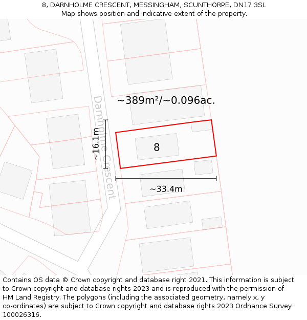 8, DARNHOLME CRESCENT, MESSINGHAM, SCUNTHORPE, DN17 3SL: Plot and title map