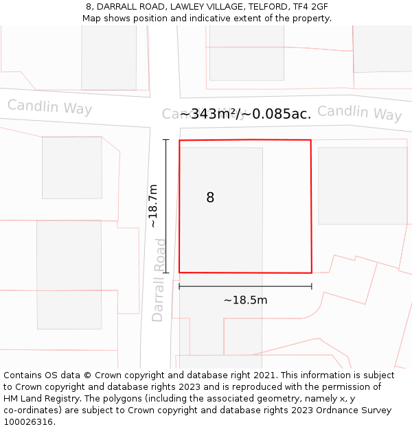 8, DARRALL ROAD, LAWLEY VILLAGE, TELFORD, TF4 2GF: Plot and title map