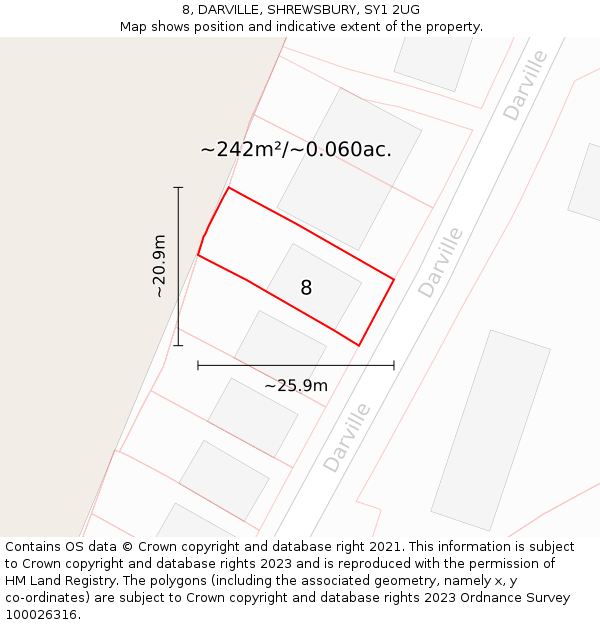 8, DARVILLE, SHREWSBURY, SY1 2UG: Plot and title map