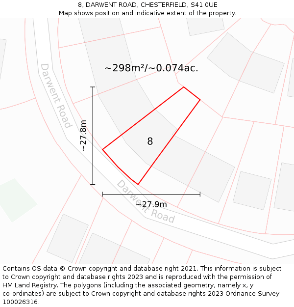 8, DARWENT ROAD, CHESTERFIELD, S41 0UE: Plot and title map