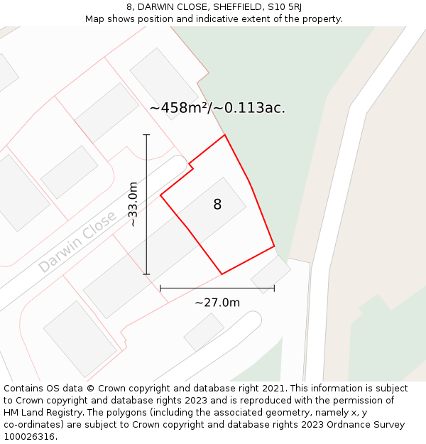 8, DARWIN CLOSE, SHEFFIELD, S10 5RJ: Plot and title map