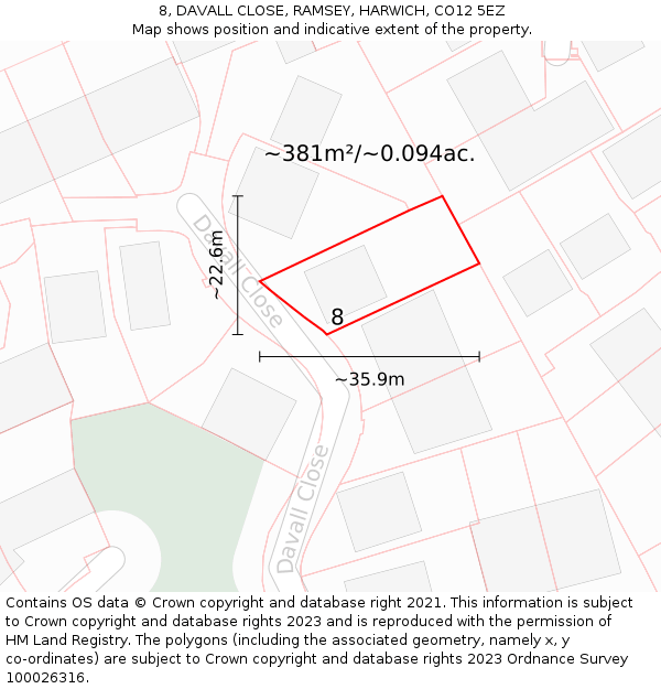 8, DAVALL CLOSE, RAMSEY, HARWICH, CO12 5EZ: Plot and title map