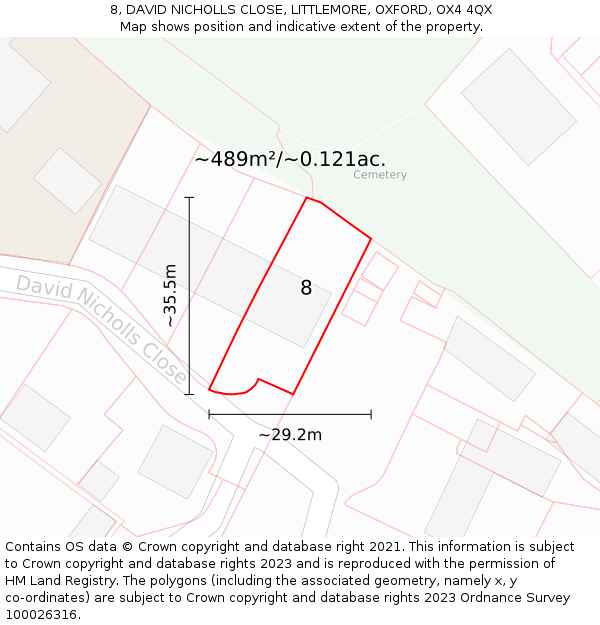 8, DAVID NICHOLLS CLOSE, LITTLEMORE, OXFORD, OX4 4QX: Plot and title map