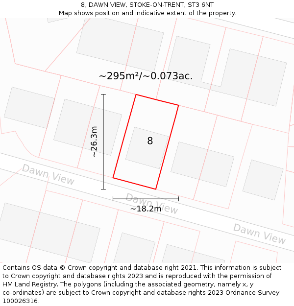 8, DAWN VIEW, STOKE-ON-TRENT, ST3 6NT: Plot and title map