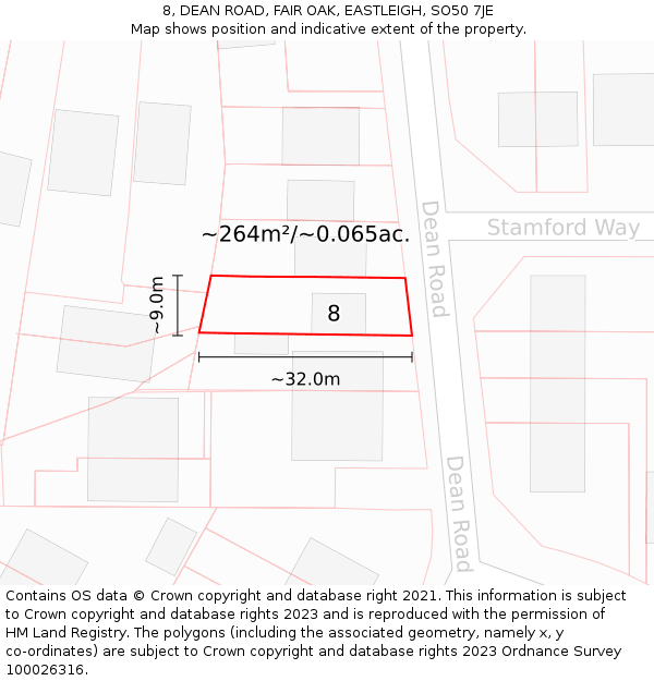 8, DEAN ROAD, FAIR OAK, EASTLEIGH, SO50 7JE: Plot and title map