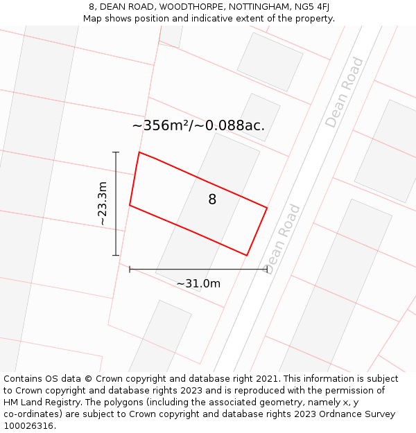 8, DEAN ROAD, WOODTHORPE, NOTTINGHAM, NG5 4FJ: Plot and title map