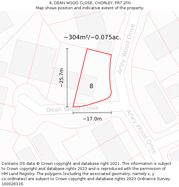 8, DEAN WOOD CLOSE, CHORLEY, PR7 2FN: Plot and title map