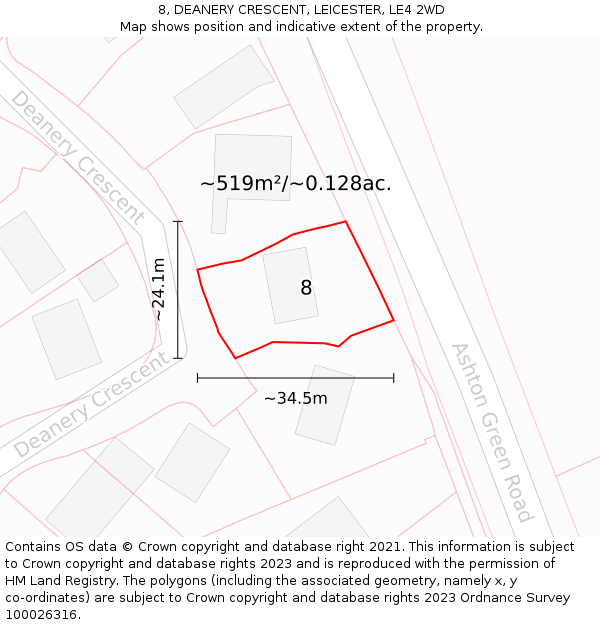 8, DEANERY CRESCENT, LEICESTER, LE4 2WD: Plot and title map