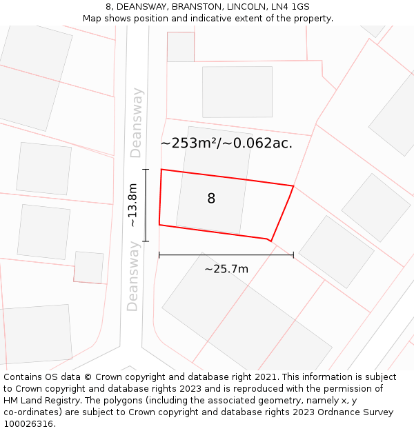 8, DEANSWAY, BRANSTON, LINCOLN, LN4 1GS: Plot and title map