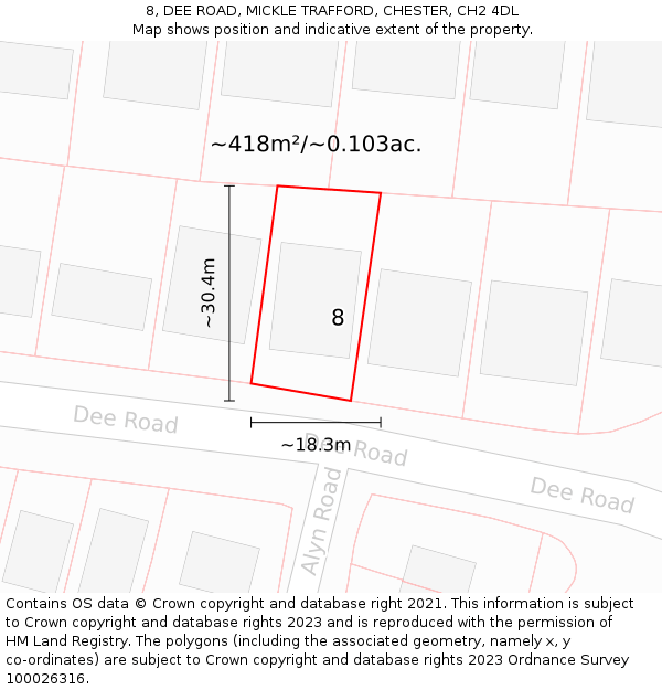 8, DEE ROAD, MICKLE TRAFFORD, CHESTER, CH2 4DL: Plot and title map