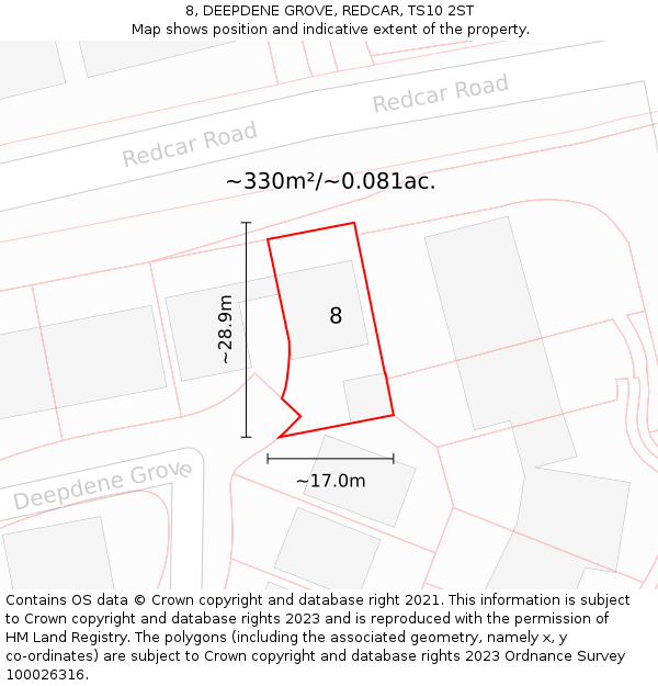 8, DEEPDENE GROVE, REDCAR, TS10 2ST: Plot and title map