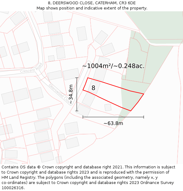 8, DEERSWOOD CLOSE, CATERHAM, CR3 6DE: Plot and title map