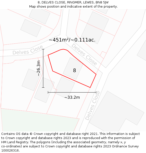 8, DELVES CLOSE, RINGMER, LEWES, BN8 5JW: Plot and title map