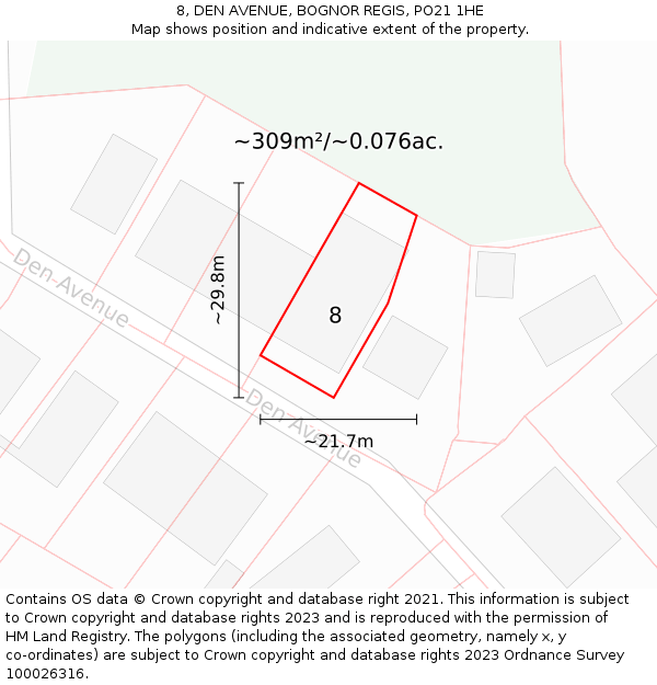 8, DEN AVENUE, BOGNOR REGIS, PO21 1HE: Plot and title map