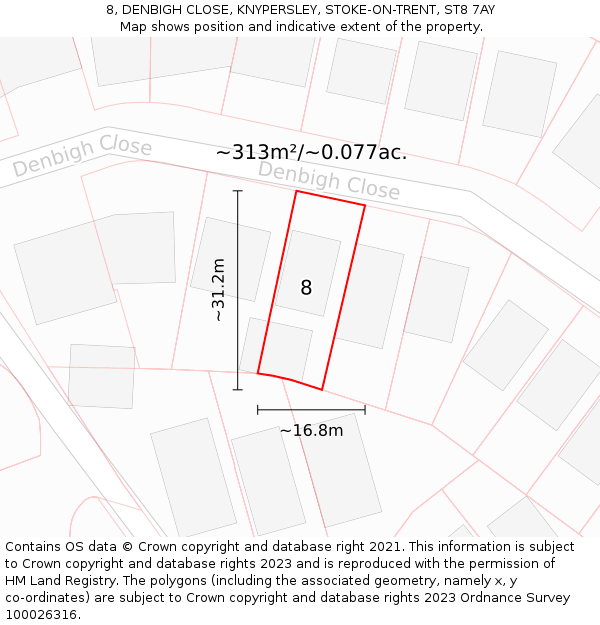 8, DENBIGH CLOSE, KNYPERSLEY, STOKE-ON-TRENT, ST8 7AY: Plot and title map