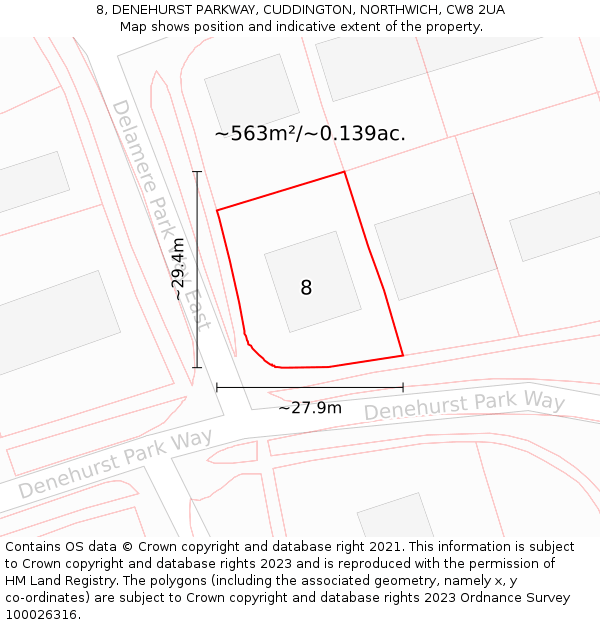 8, DENEHURST PARKWAY, CUDDINGTON, NORTHWICH, CW8 2UA: Plot and title map