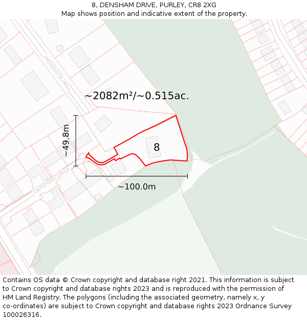 8, DENSHAM DRIVE, PURLEY, CR8 2XG: Plot and title map