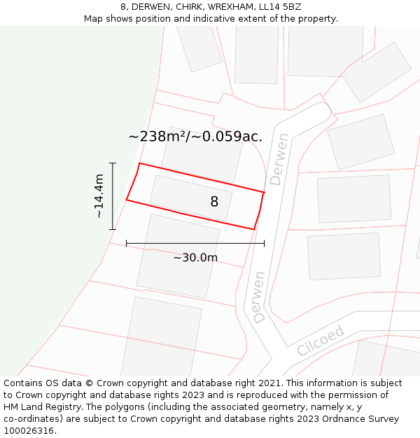 8, DERWEN, CHIRK, WREXHAM, LL14 5BZ: Plot and title map