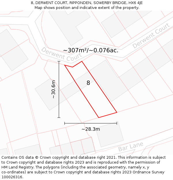 8, DERWENT COURT, RIPPONDEN, SOWERBY BRIDGE, HX6 4JE: Plot and title map