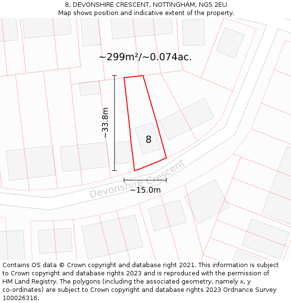 8, DEVONSHIRE CRESCENT, NOTTINGHAM, NG5 2EU: Plot and title map