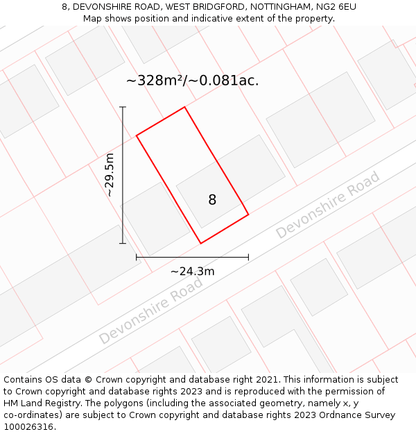 8, DEVONSHIRE ROAD, WEST BRIDGFORD, NOTTINGHAM, NG2 6EU: Plot and title map