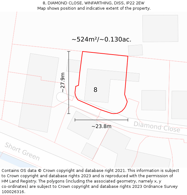 8, DIAMOND CLOSE, WINFARTHING, DISS, IP22 2EW: Plot and title map