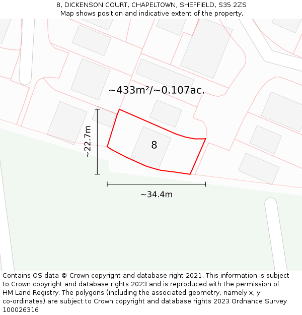 8, DICKENSON COURT, CHAPELTOWN, SHEFFIELD, S35 2ZS: Plot and title map