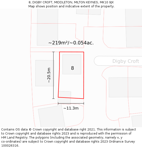 8, DIGBY CROFT, MIDDLETON, MILTON KEYNES, MK10 9JX: Plot and title map