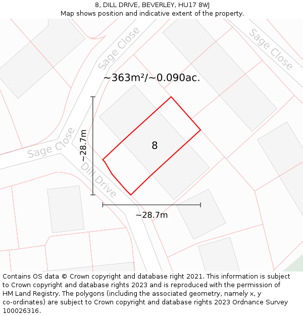 8, DILL DRIVE, BEVERLEY, HU17 8WJ: Plot and title map