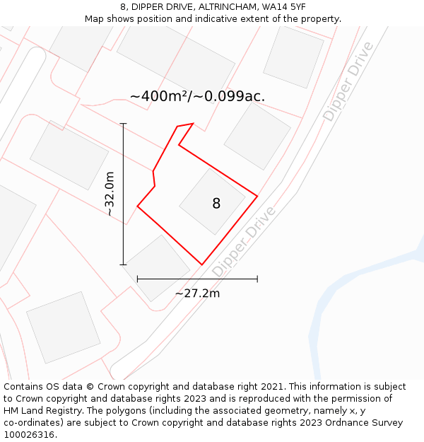 8, DIPPER DRIVE, ALTRINCHAM, WA14 5YF: Plot and title map