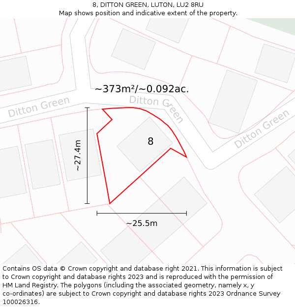 8, DITTON GREEN, LUTON, LU2 8RU: Plot and title map