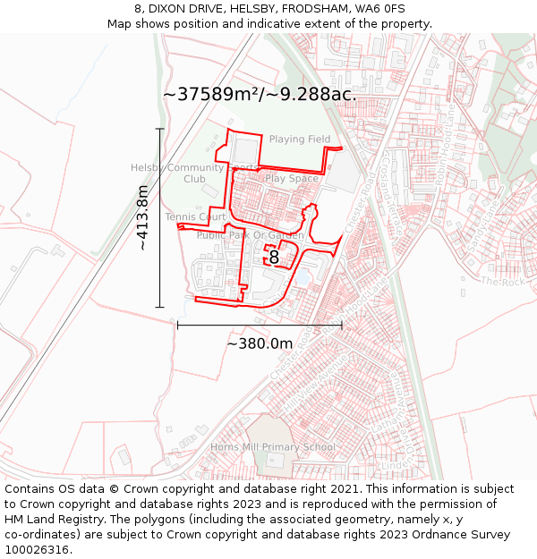 8, DIXON DRIVE, HELSBY, FRODSHAM, WA6 0FS: Plot and title map