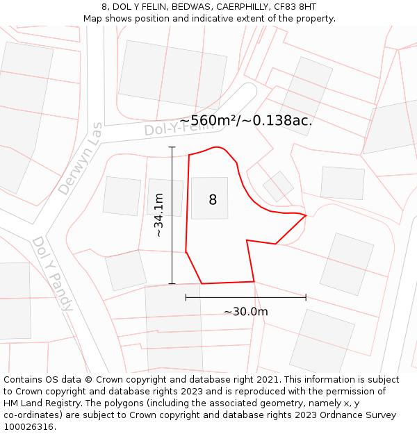 8, DOL Y FELIN, BEDWAS, CAERPHILLY, CF83 8HT: Plot and title map