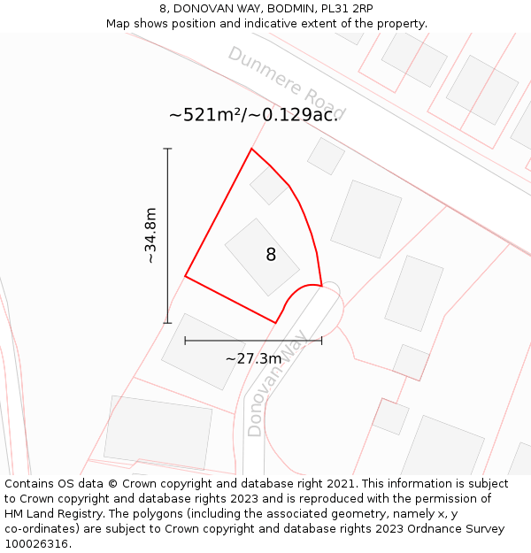 8, DONOVAN WAY, BODMIN, PL31 2RP: Plot and title map