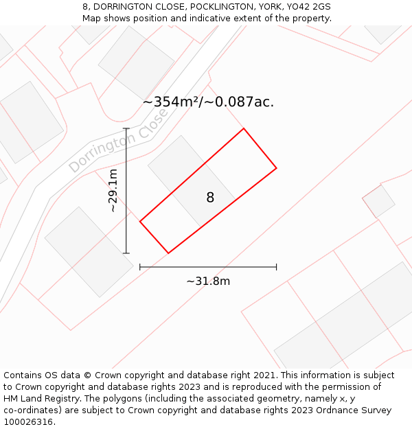 8, DORRINGTON CLOSE, POCKLINGTON, YORK, YO42 2GS: Plot and title map