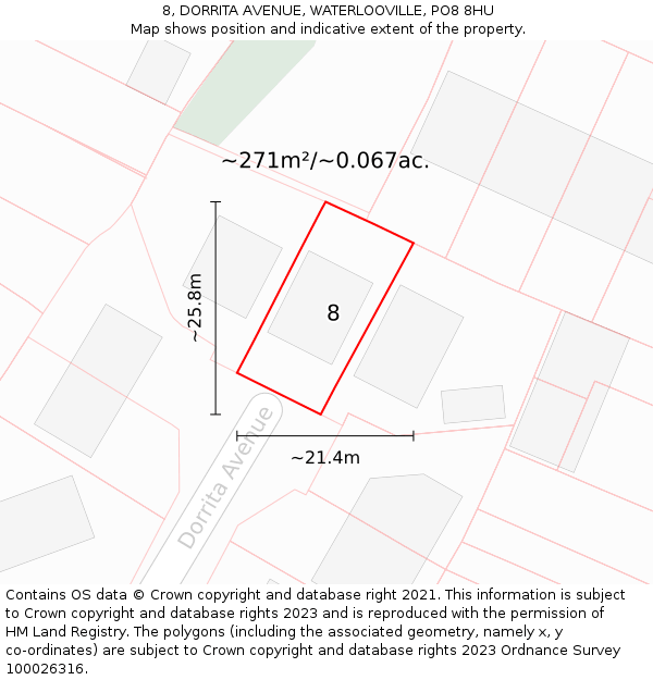 8, DORRITA AVENUE, WATERLOOVILLE, PO8 8HU: Plot and title map