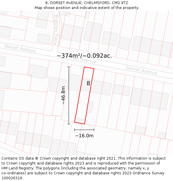 8, DORSET AVENUE, CHELMSFORD, CM2 9TZ: Plot and title map