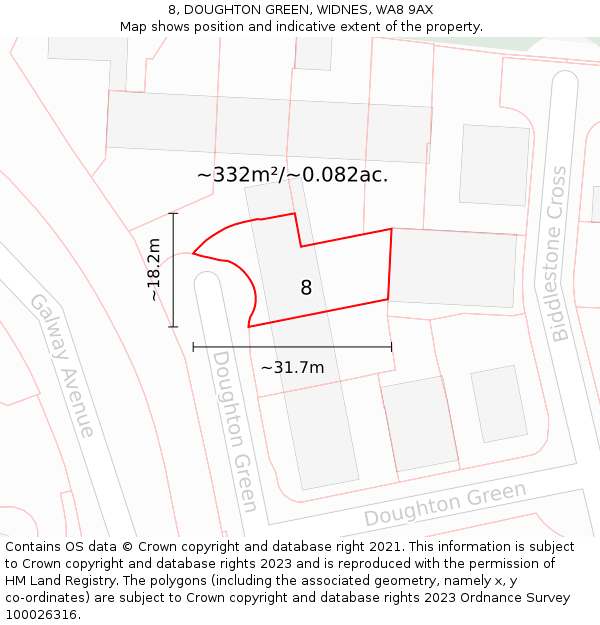 8, DOUGHTON GREEN, WIDNES, WA8 9AX: Plot and title map