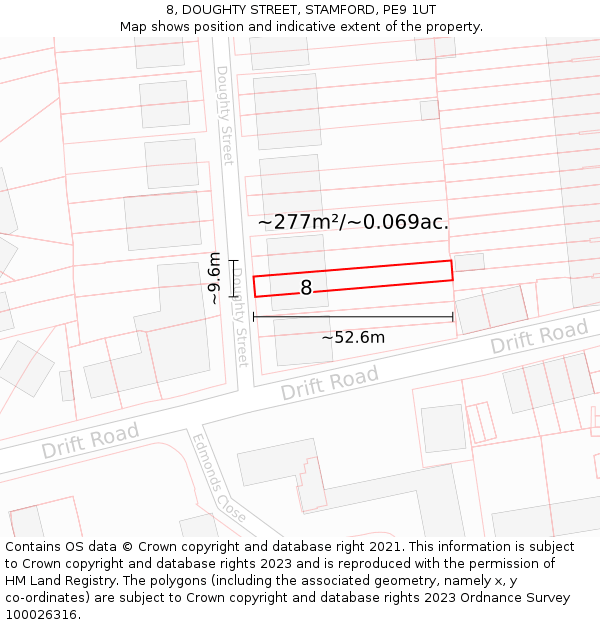 8, DOUGHTY STREET, STAMFORD, PE9 1UT: Plot and title map